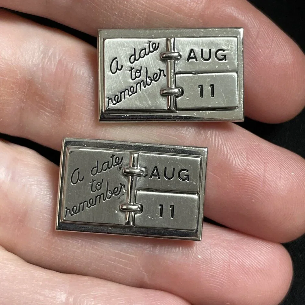 Vintage Signed SWANK Mens Silver-tone Cufflinks A Date To Remember August 11